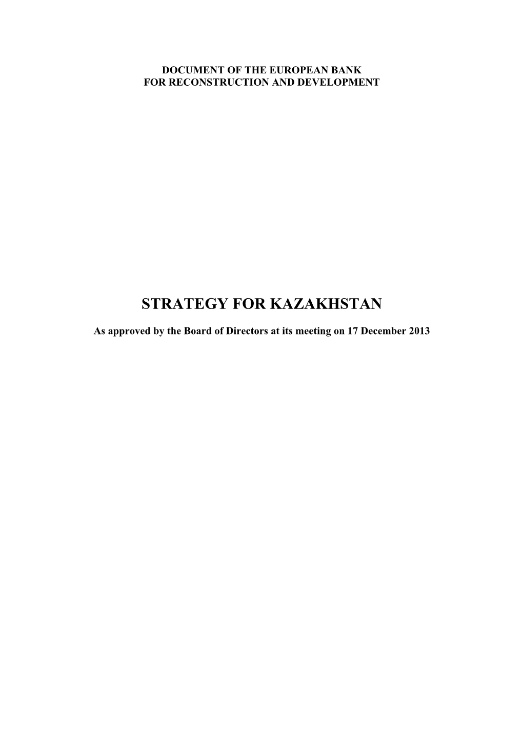 Strategy for Kazakhstan