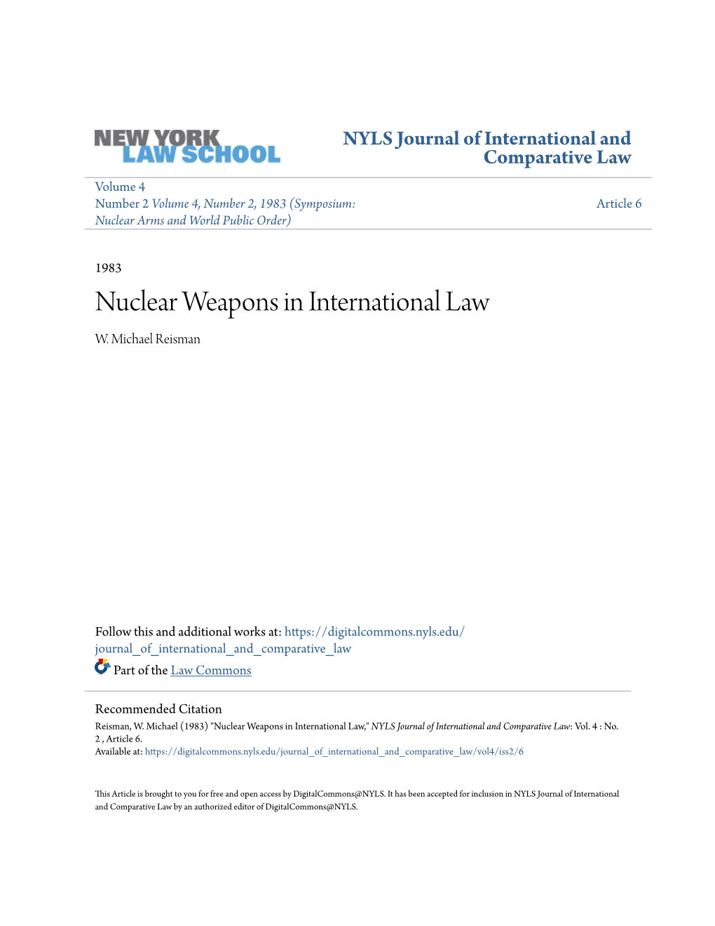Nuclear Weapons in International Law W