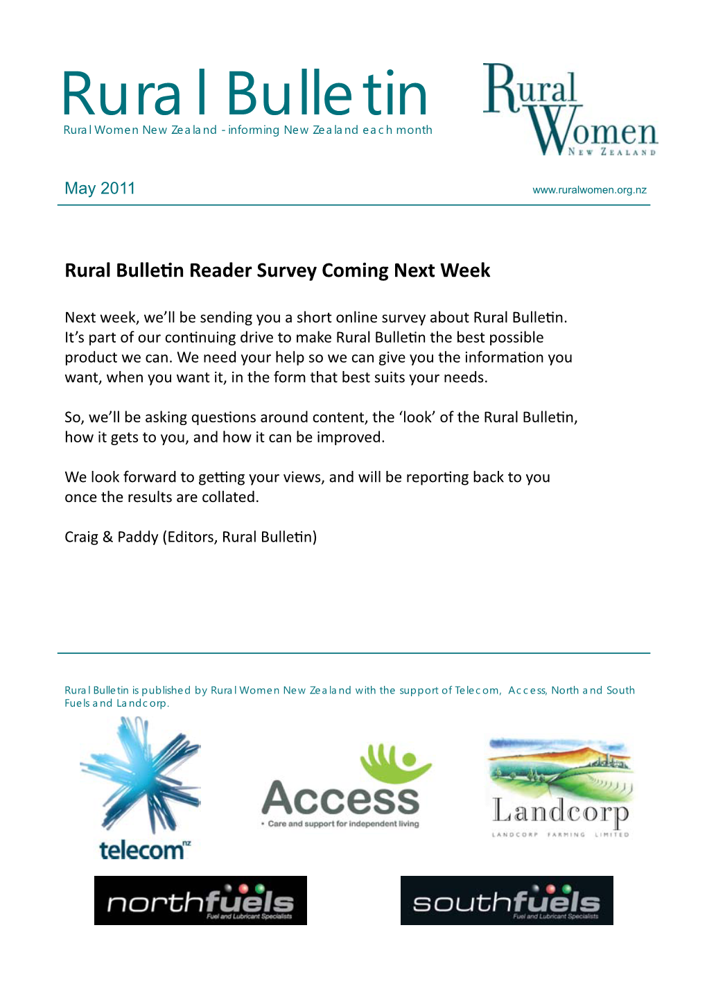 Rural Bulletin Rural Women New Zealand - Informing New Zealand Each Month
