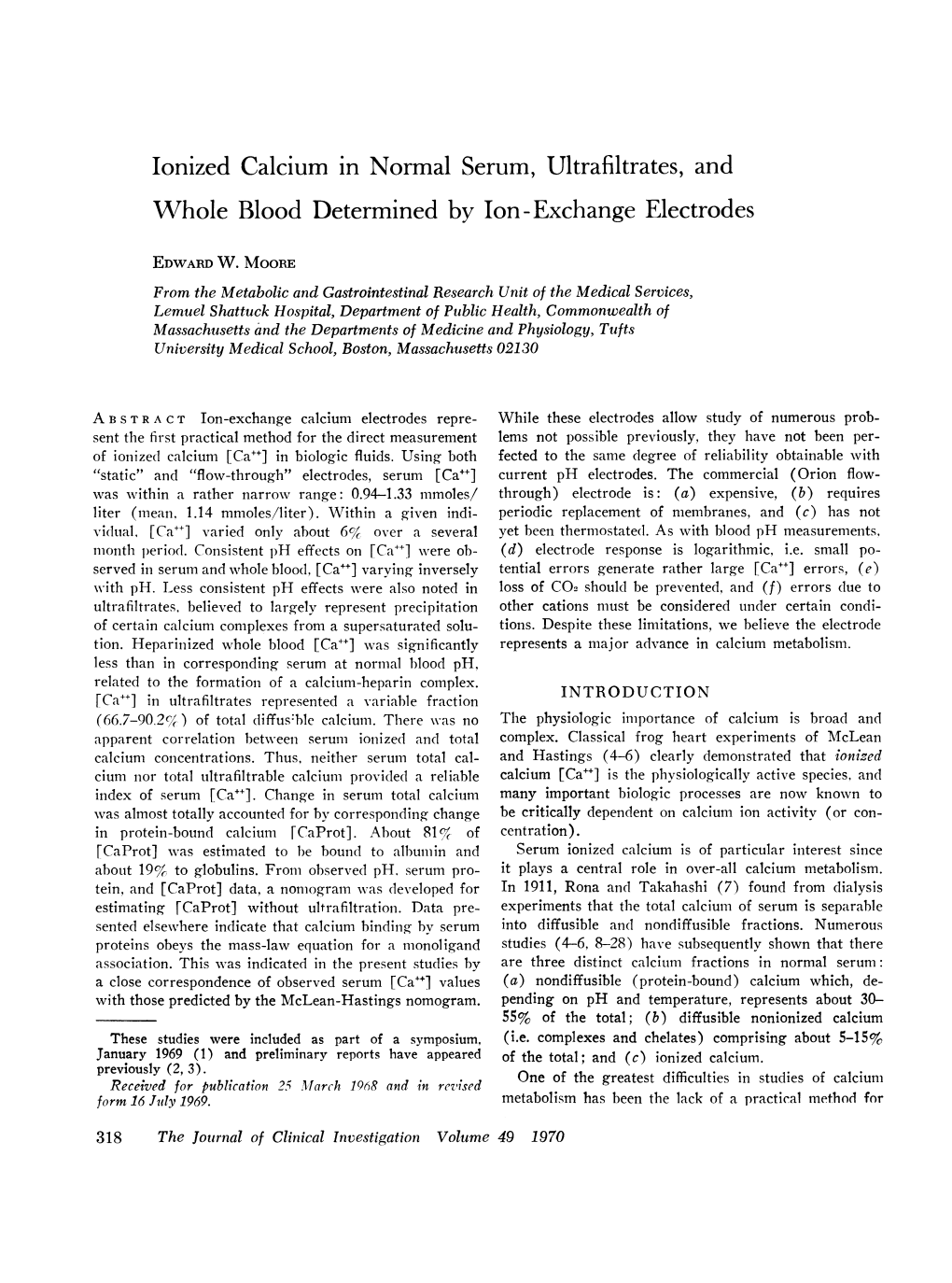 Ionized Calcium in Normal Serum, Ultrafiltrates, and Whole Blood Determined by Ion-Exchange Electrodes