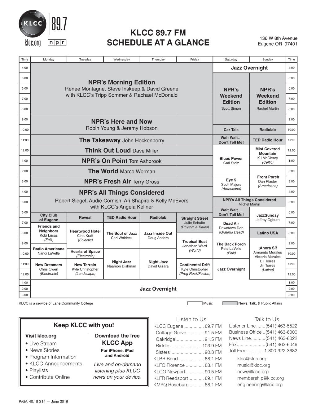 Klcc 89.7 Fm Schedule at a Glance
