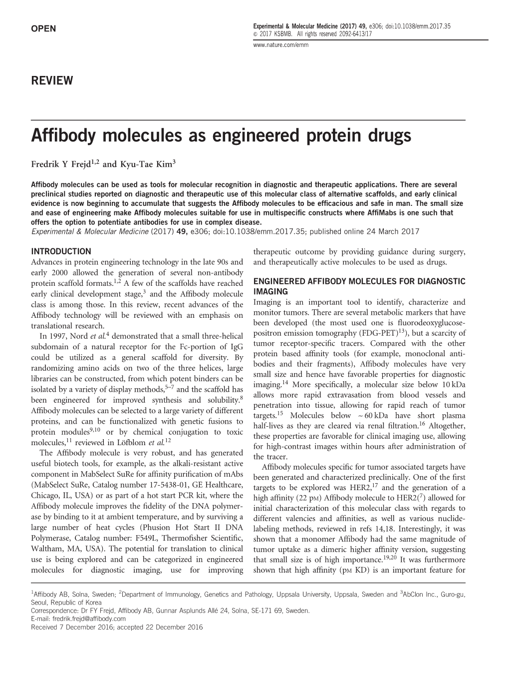 Affibody Molecules As Engineered Protein Drugs