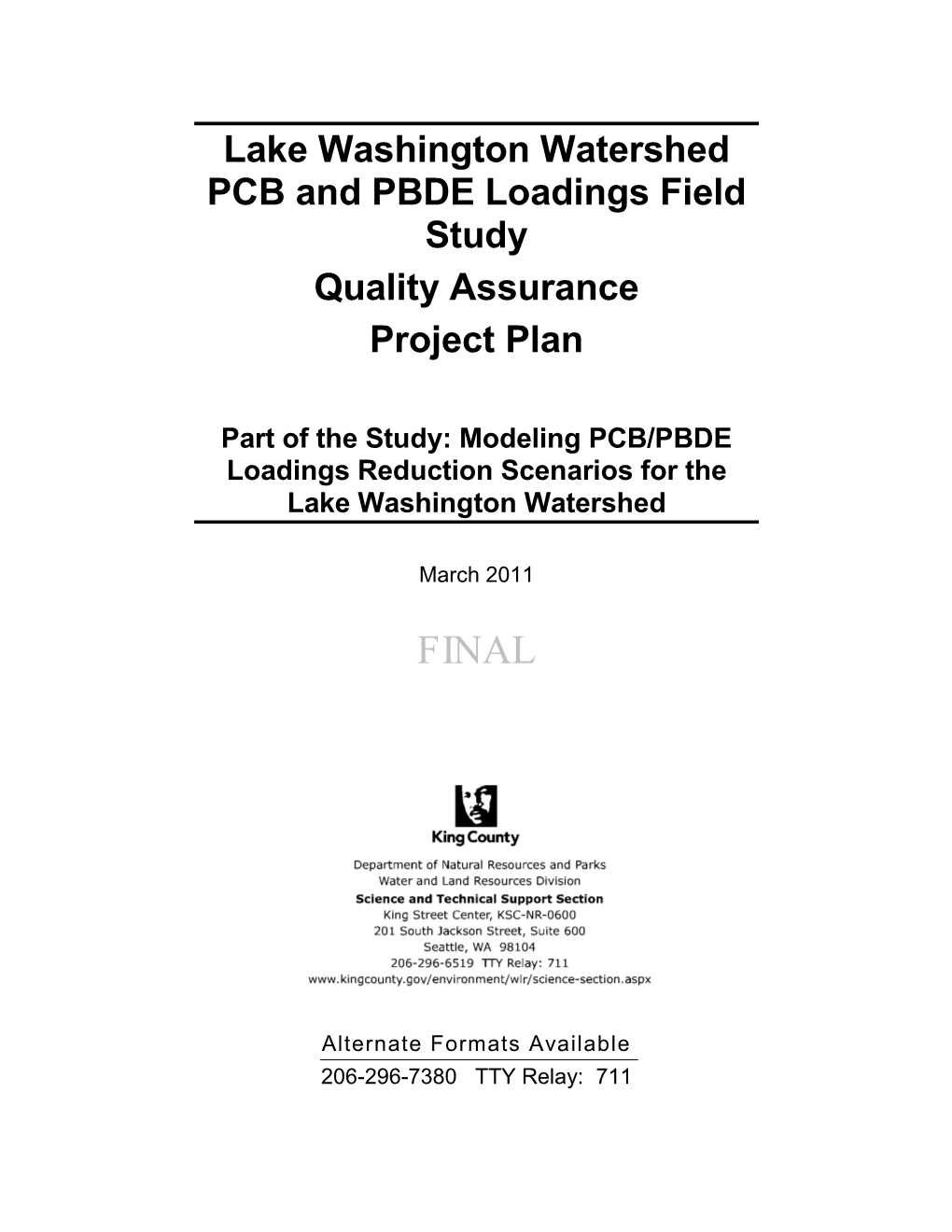 Lake Washington Watershed PCB and PBDE Loadings Field Study And