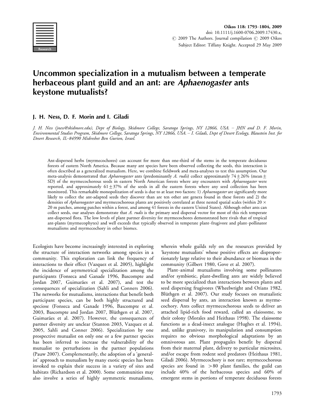 Are Aphaenogaster Ants Keystone Mutualists?