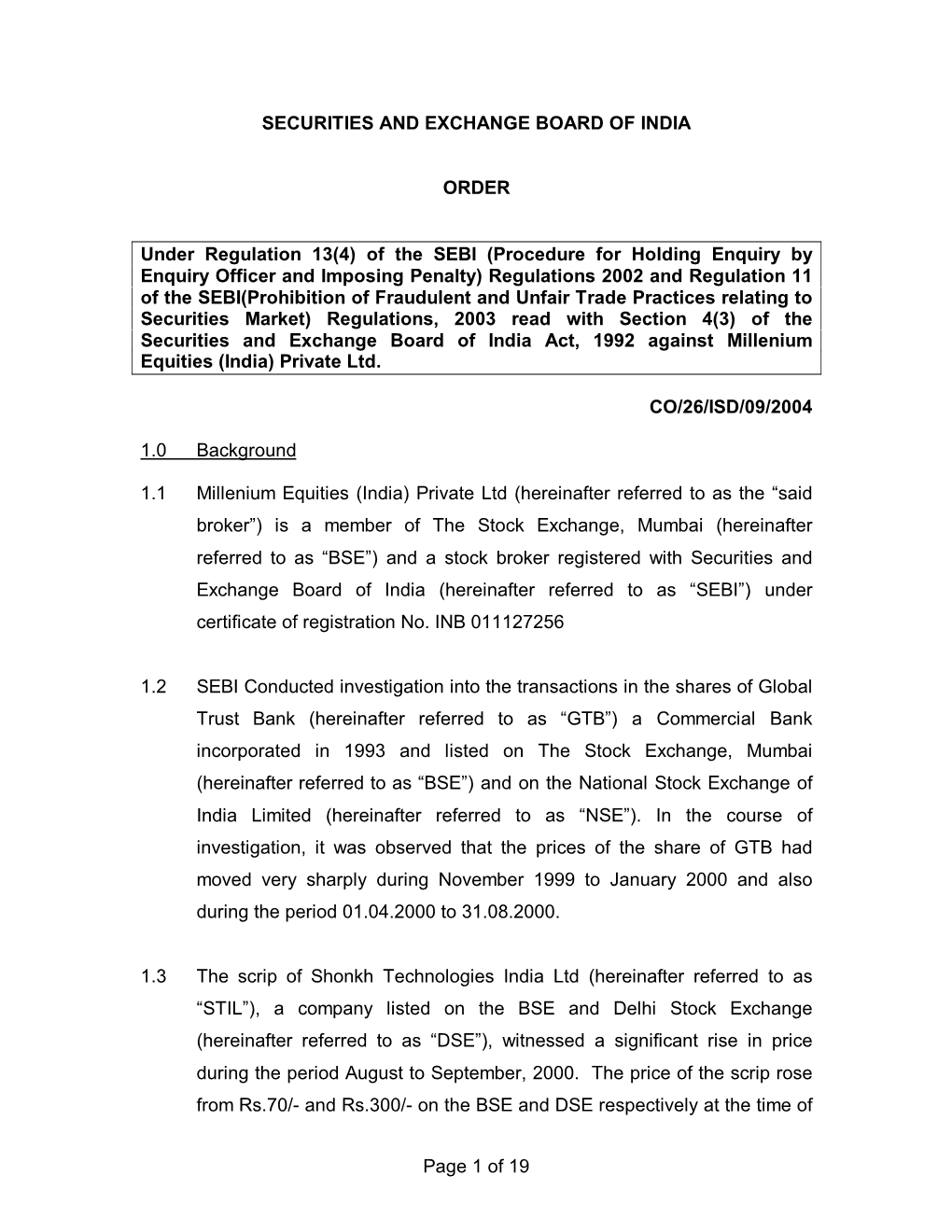 Page 1 of 19 SECURITIES and EXCHANGE BOARD of INDIA