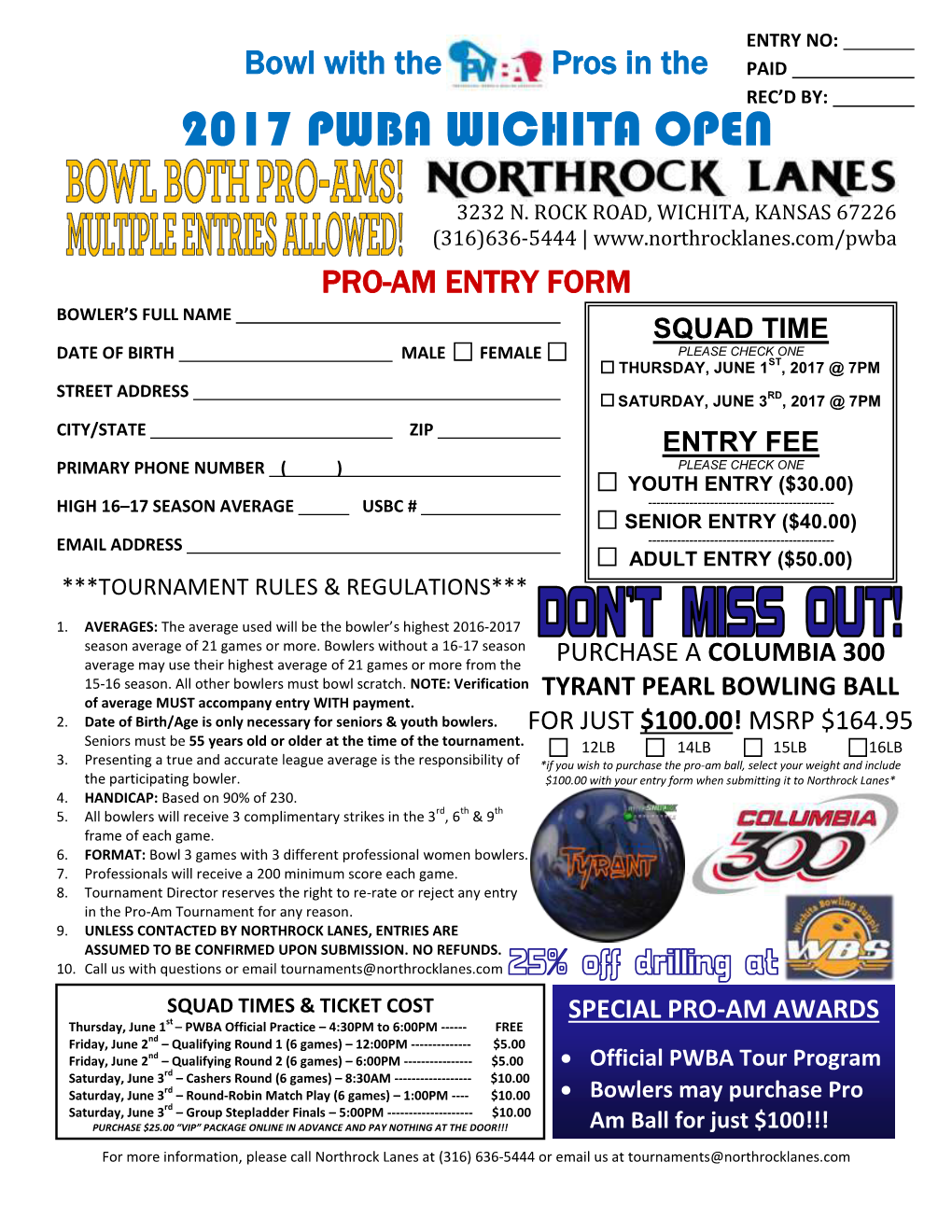 2017 PWBA Pro-Am Entry Form