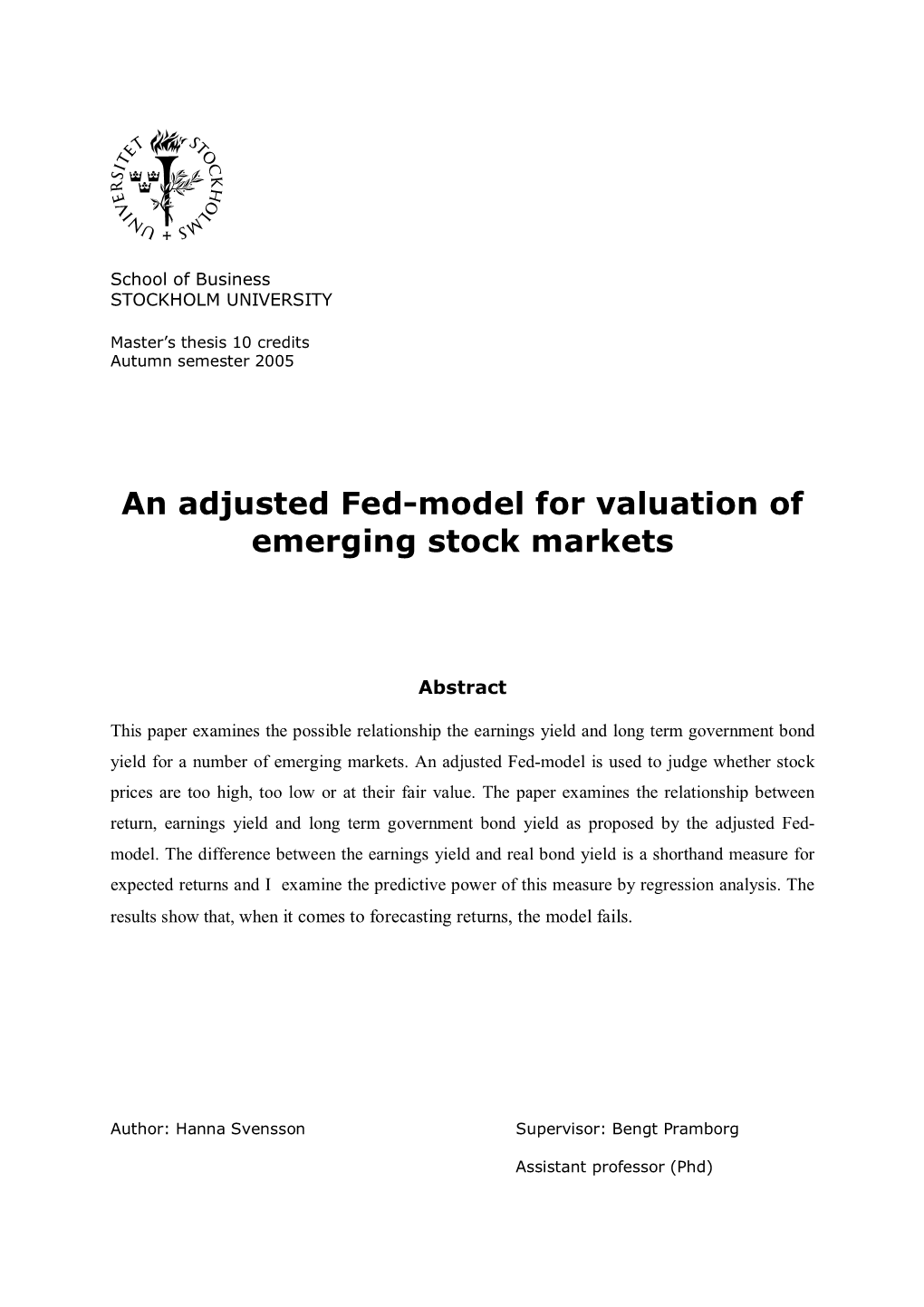 An Adjusted Fed-Model for Valuation of Emerging Stock Markets