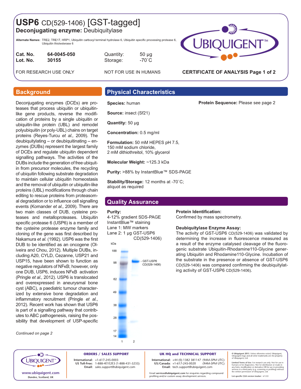 USP6 CD(529-1406) [GST-Tagged] Deconjugating Enzyme: Deubiquitylase