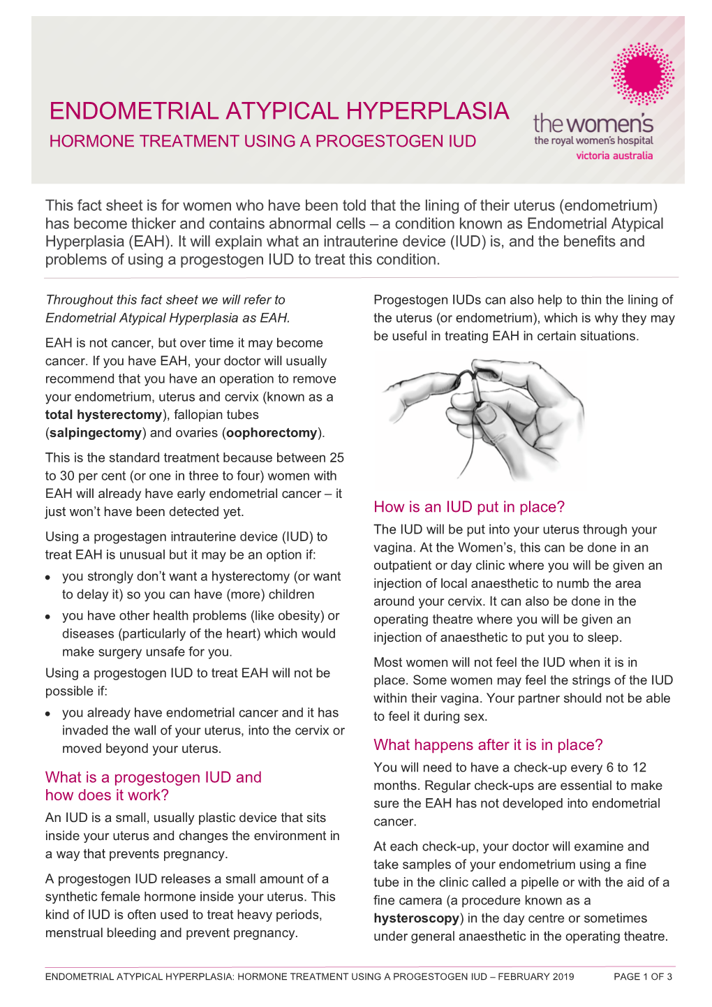 Endometrial Atypical Hyperplasia Hormone Treatment Using a Progestogen Iud