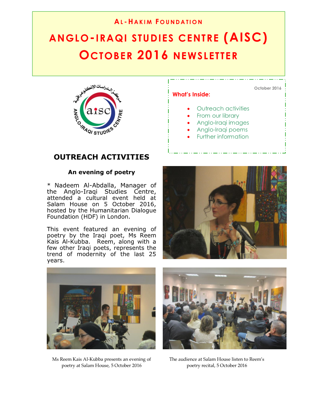 (Aisc) October 2016 Newsletter