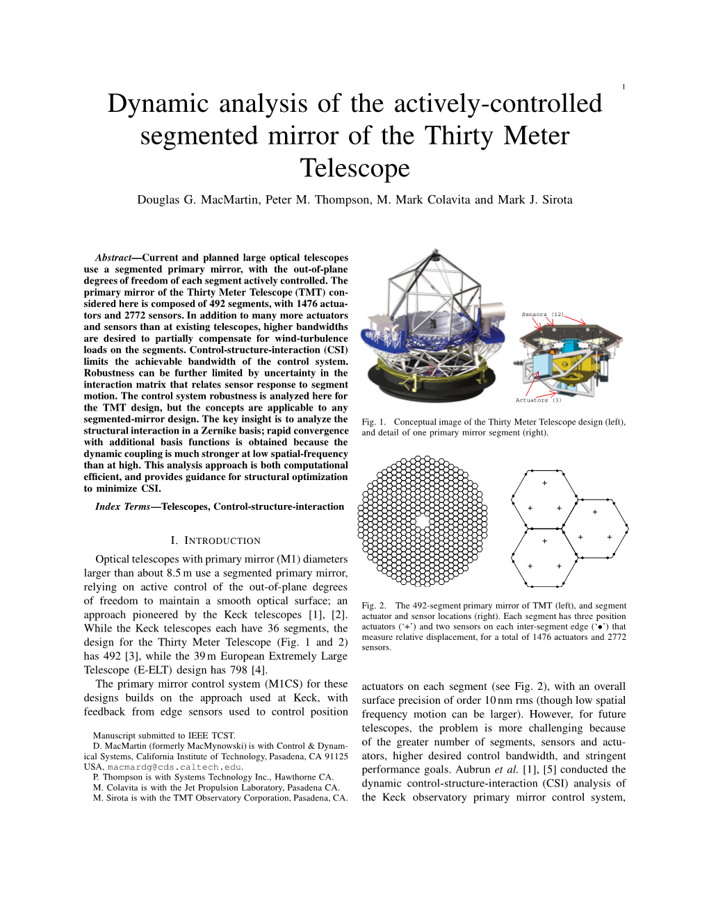 Dynamic Analysis of the Actively-Controlled Segmented Mirror of the Thirty Meter Telescope Douglas G