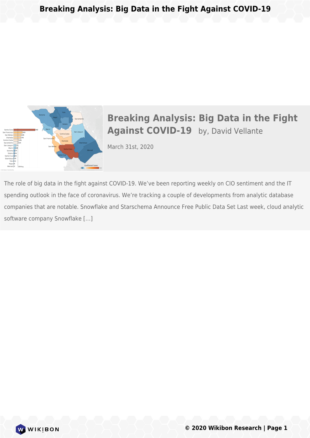 Breaking Analysis: Big Data in the Fight Against COVID-19