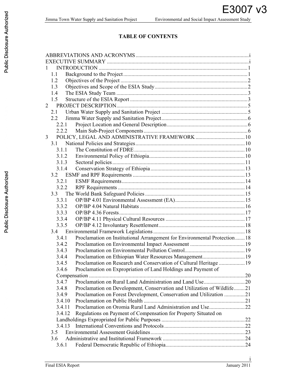 Jimma Town Water Supply and Sanitation Project Environmental and Social Impact Assessment Study