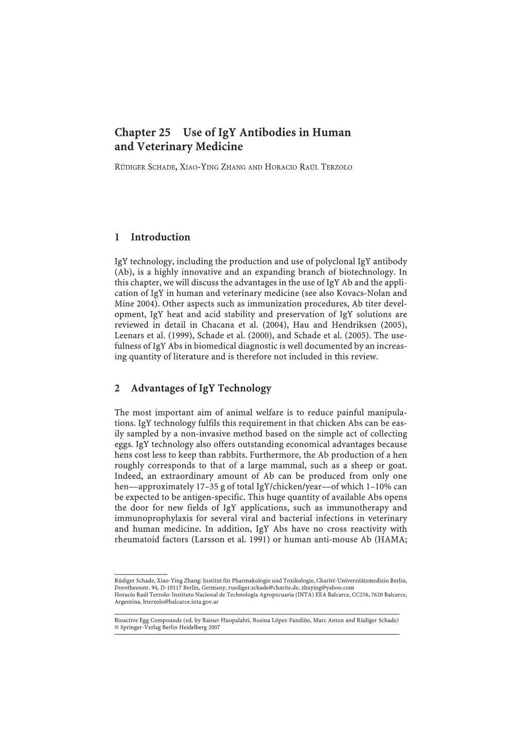 Chapter 25 Use of Igy Antibodies in Human and Veterinary Medicine