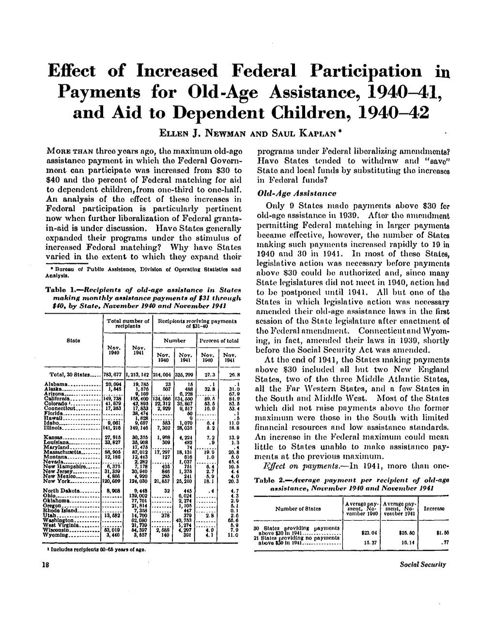 Effect of Increased Federal Participation in Payments for Old-Age Assistance, 1940-41, and Aid to Dependent Children, 1940—42