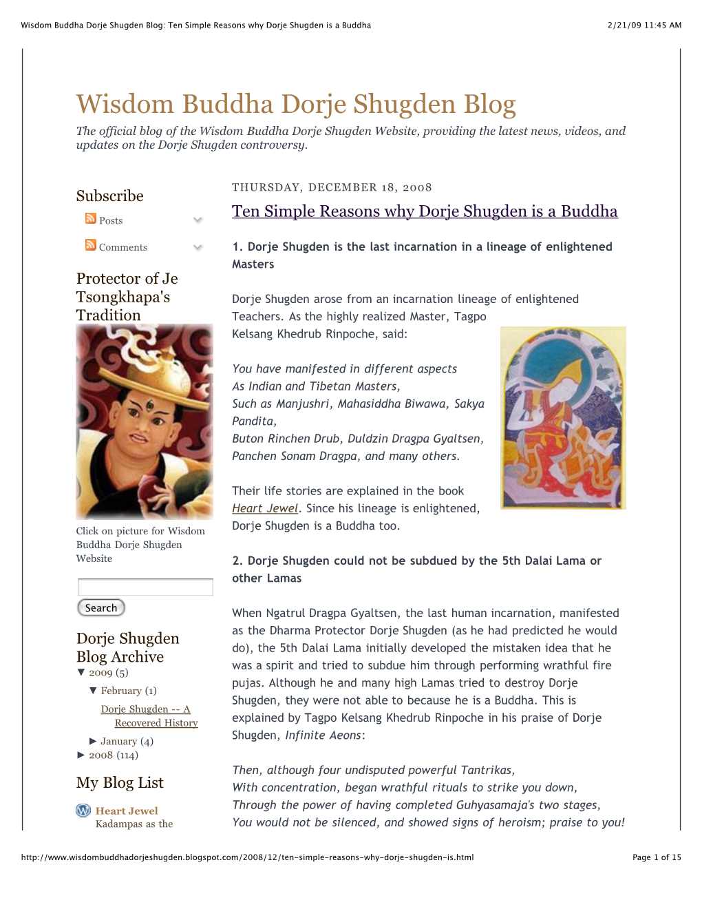 Ten Simple Reasons Why Dorje Shugden Is a Buddha 2/21/09 11:45 AM