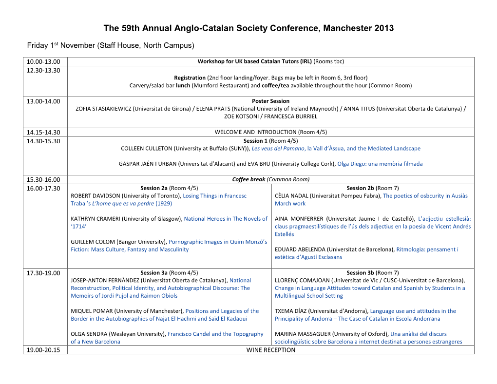 The 59Th Annual Anglo-Catalan Society Conference, Manchester 2013