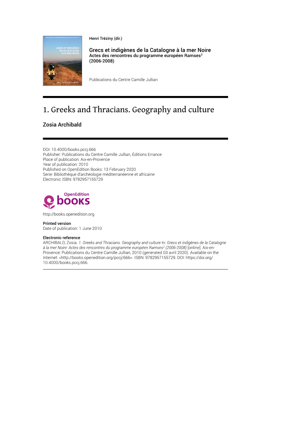 1. Greeks and Thracians. Geography and Culture