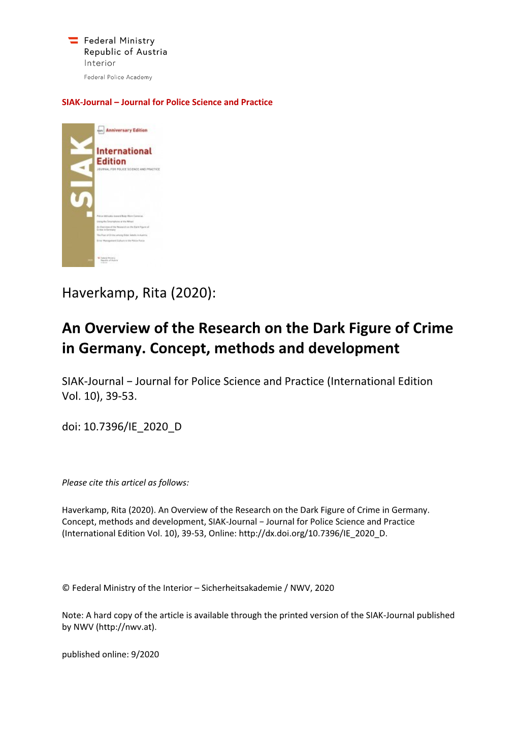 An Overview of the Research on the Dark Figure of Crime in Germany
