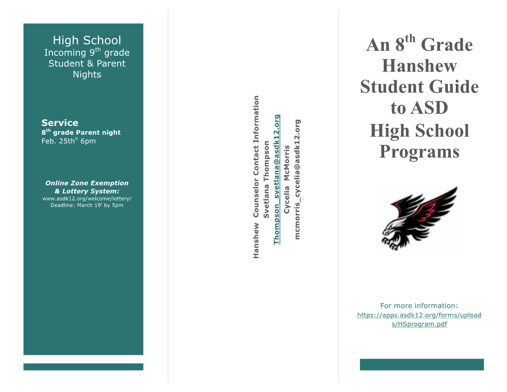 An 8 Grade Hanshew Student Guide to ASD High School Programs
