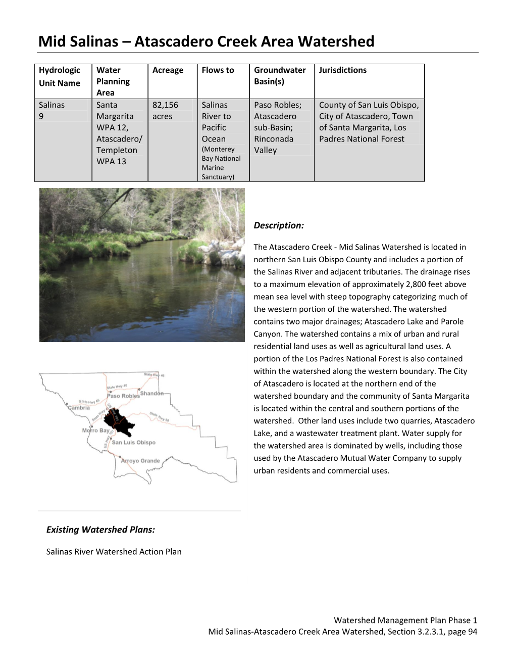 Mid Salinas – Atascadero Creek Area Watershed