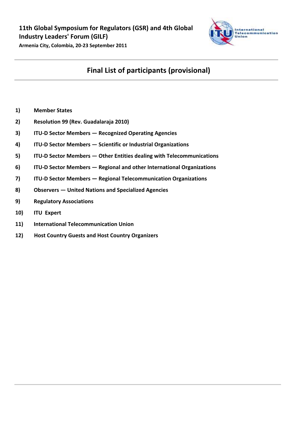 List of Participants (Provisional)