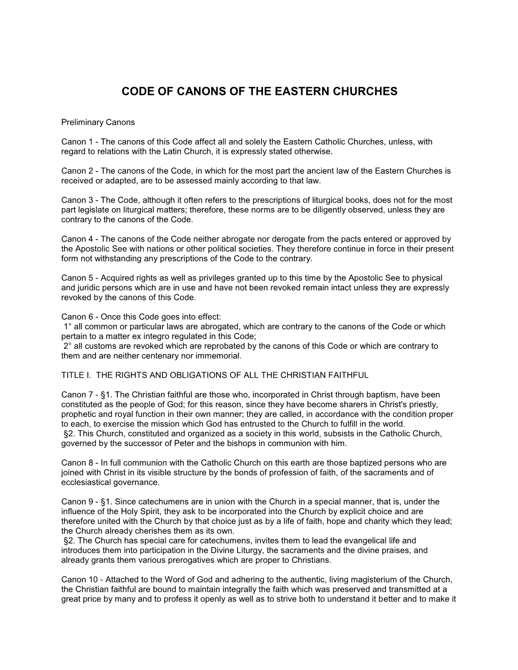 Code of Canons of the Eastern Churches