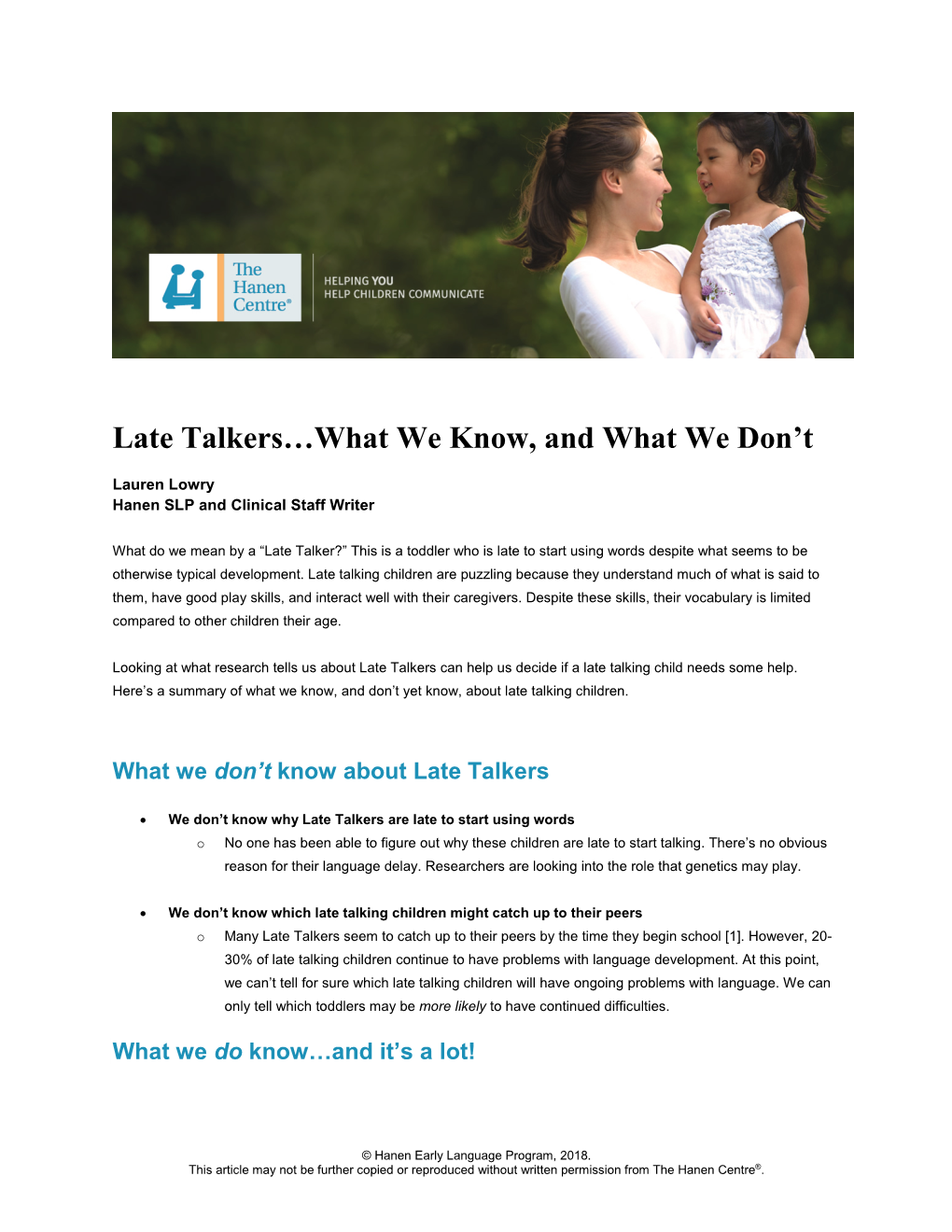 Late Talkers…What We Know, and What We Don’T