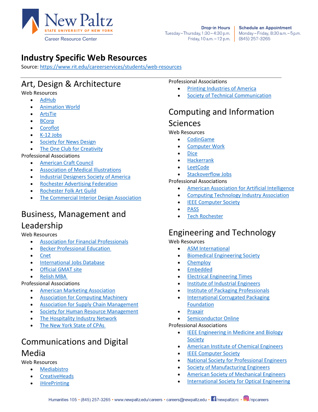 Job Search and Professional Association Resource by Industry