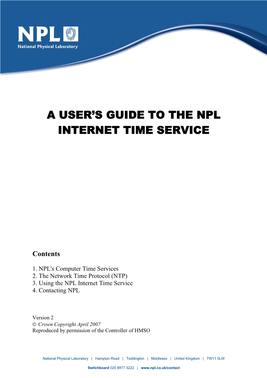 A User's Guide to the Npl Internet Time Service