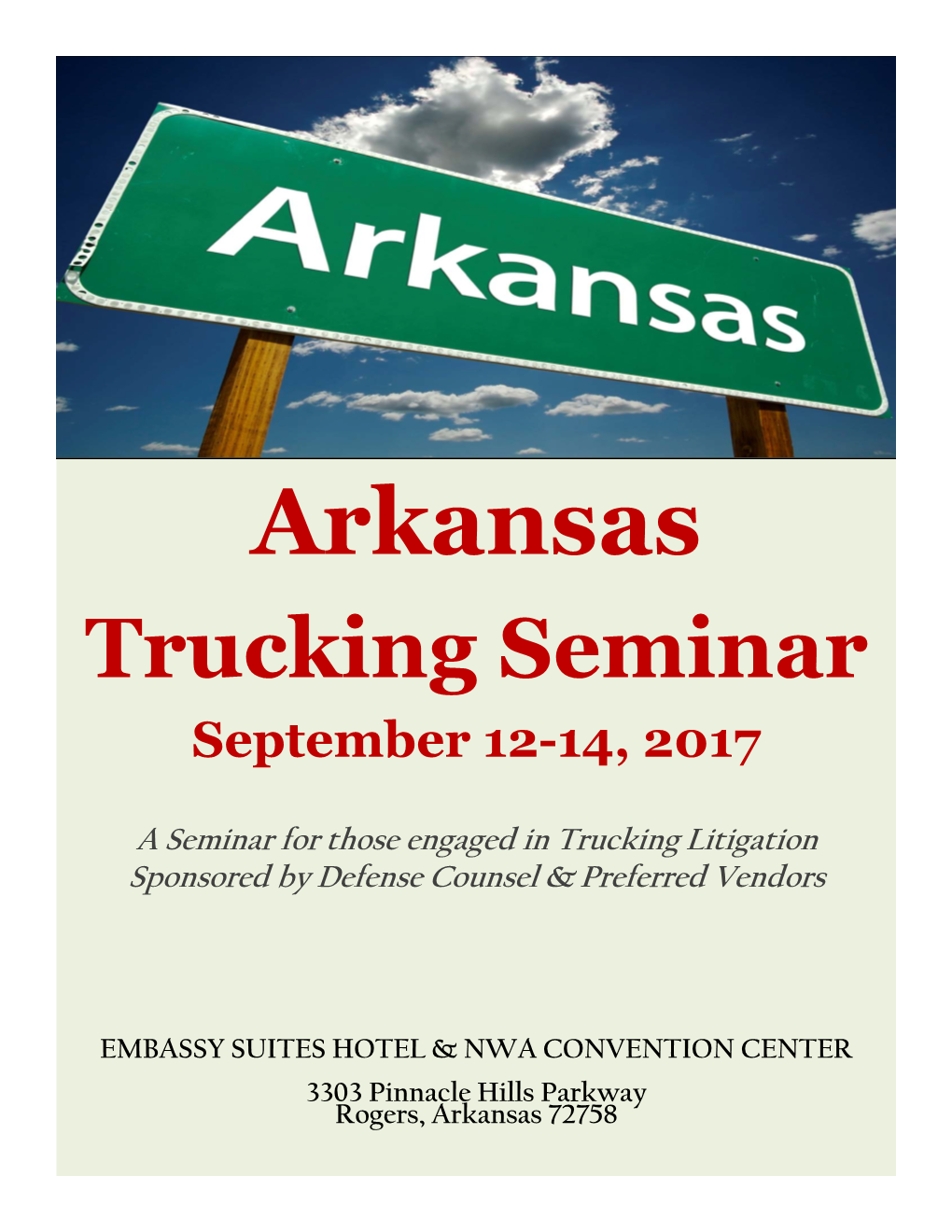 Arkansas Trucking Seminar September 12-14, 2017