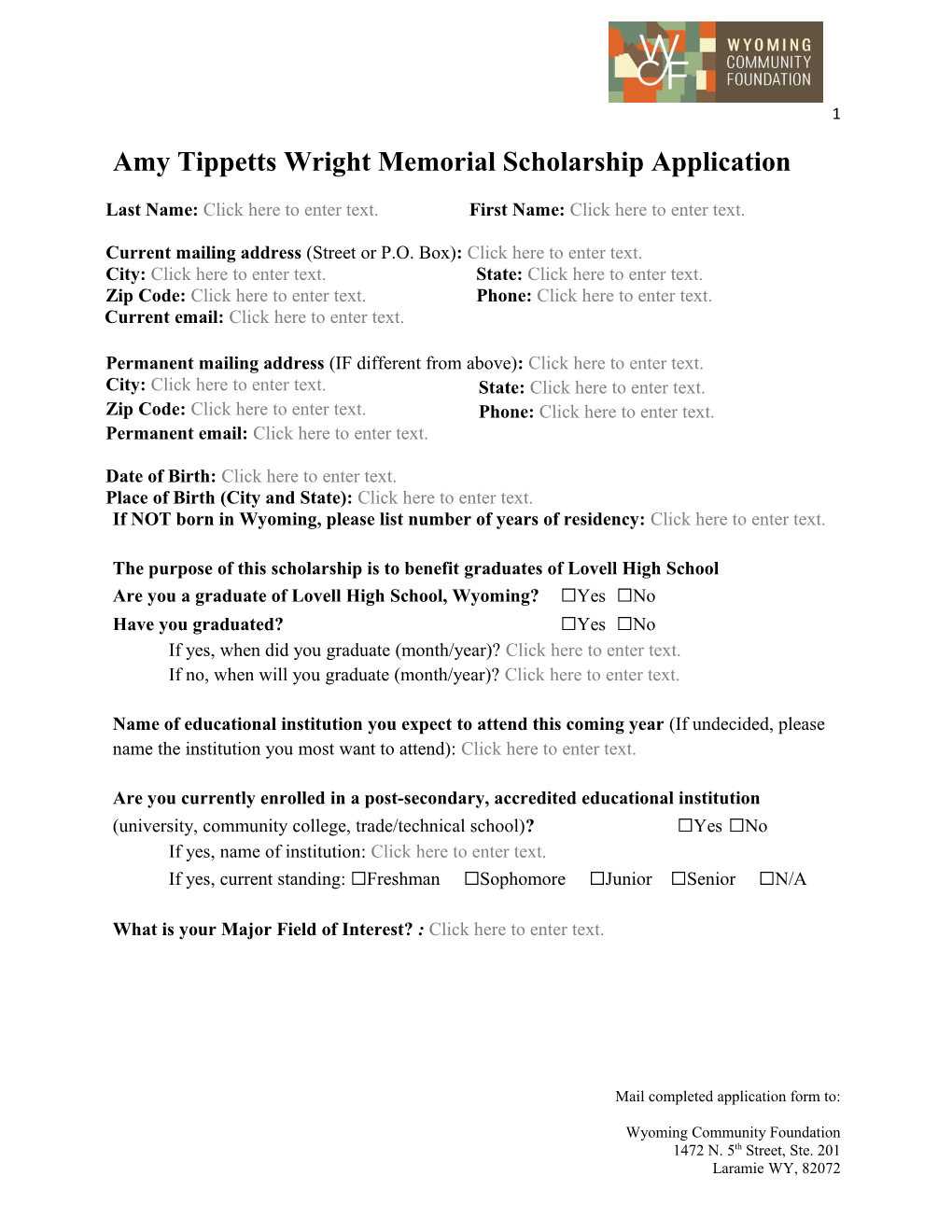Amy Tippetts Wright Memorial Scholarship Application