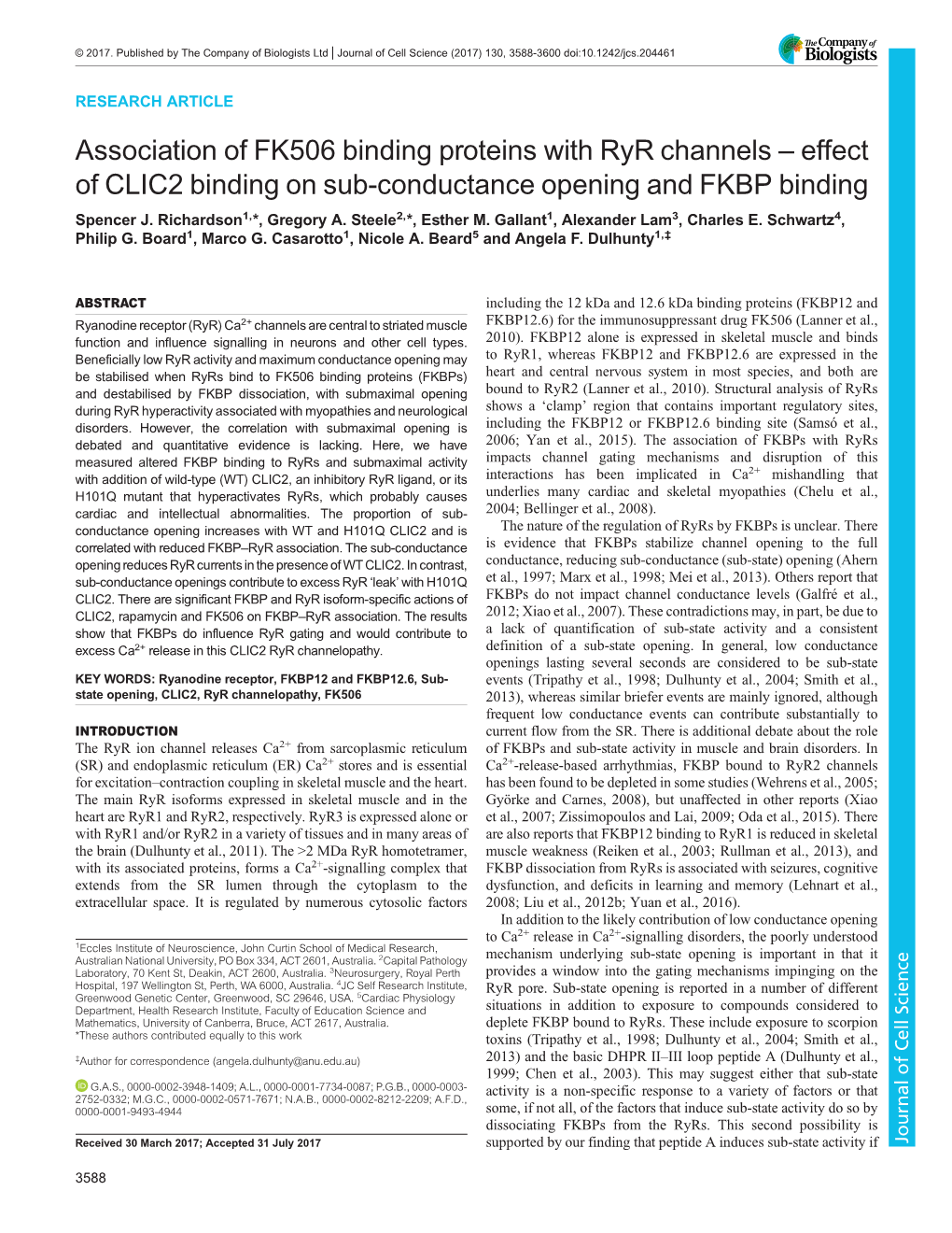 Association of FK506 Binding Proteins with Ryr Channels – Effect of CLIC2 Binding on Sub-Conductance Opening and FKBP Binding Spencer J