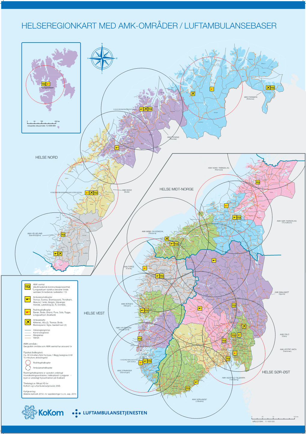 Helseregionkart Med Amk-Områder / Luftambulansebaser