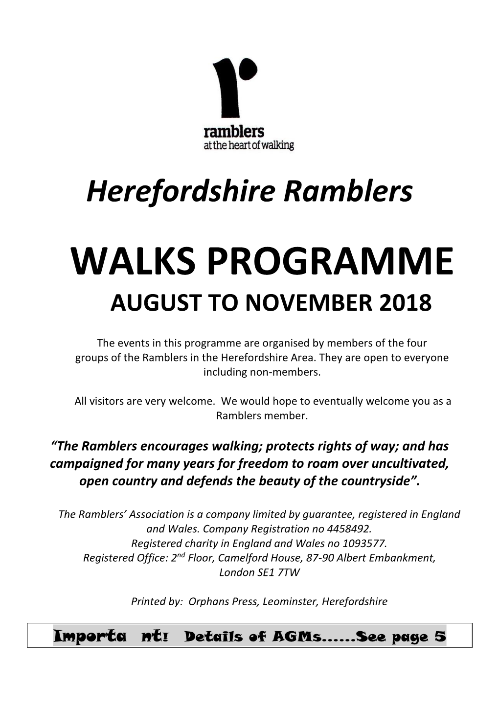 Walks Programme August to November 2018