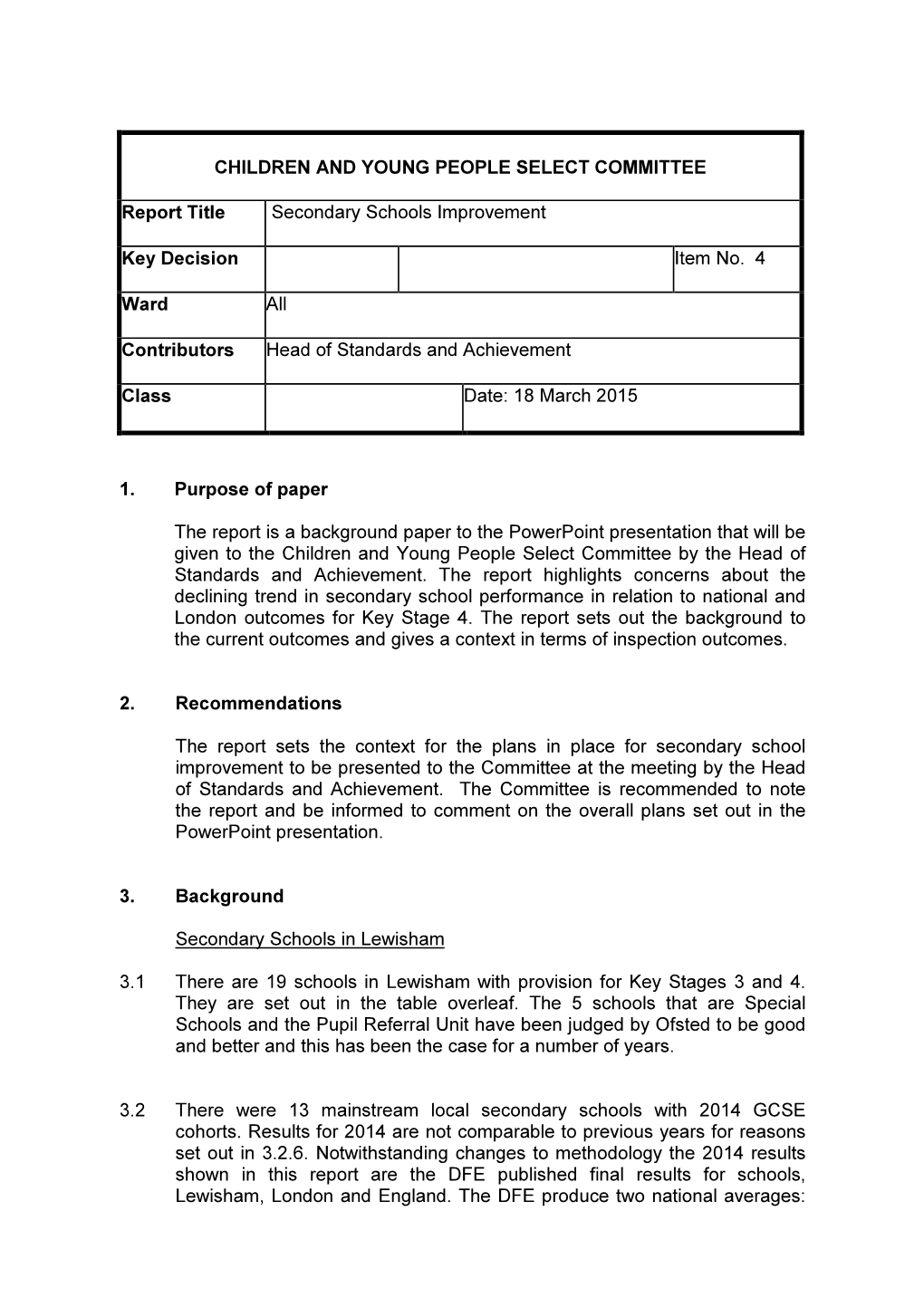 Children and Young People Select Committee