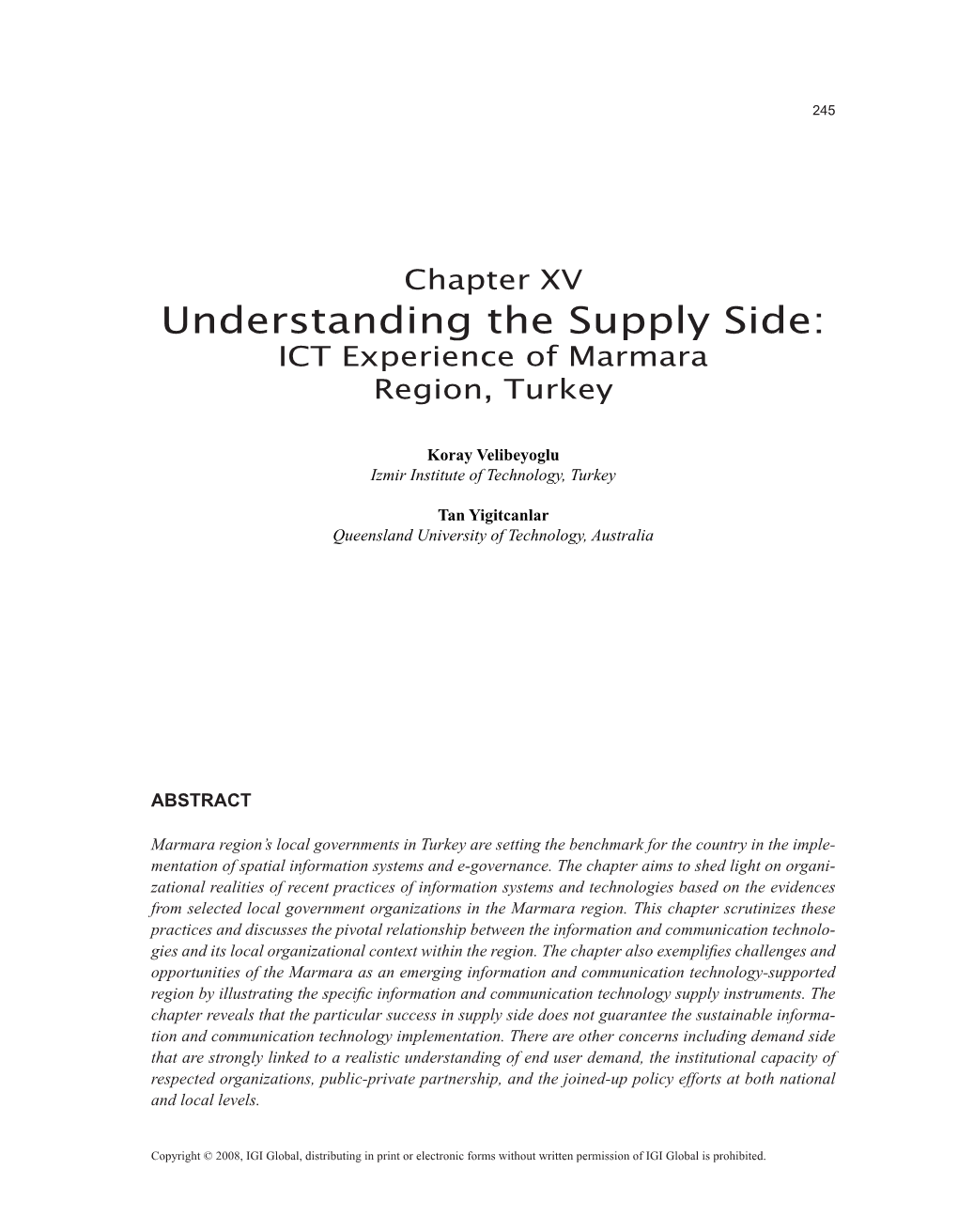 Understanding the Supply Side: ICT Experience of Marmara Region, Turkey