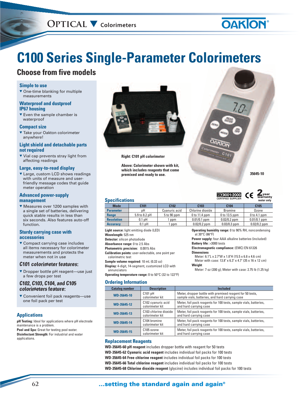 C100 Series Single-Parameter Colorimeters Choose from Five Models