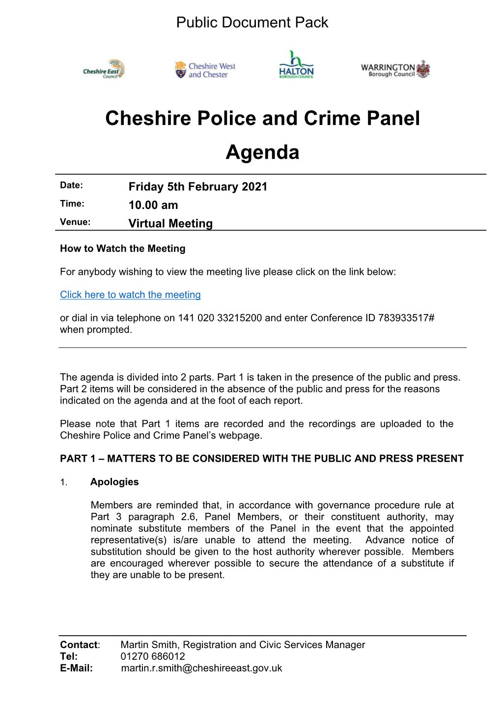 (Public Pack)Agenda Document for Cheshire Police and Crime Panel