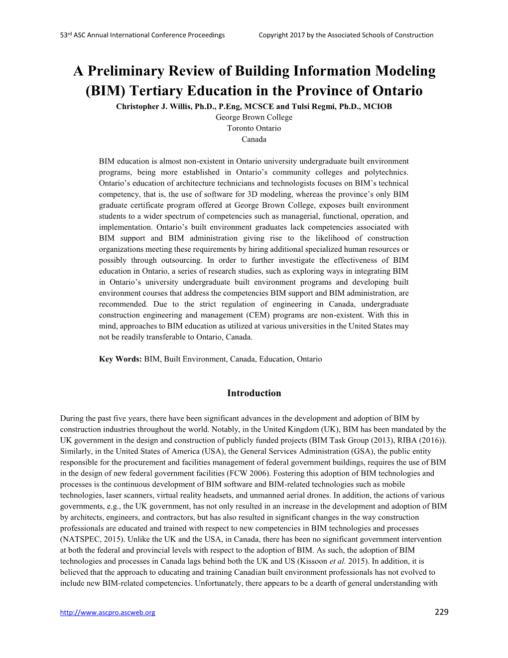 BIM) Tertiary Education in the Province of Ontario Christopher J