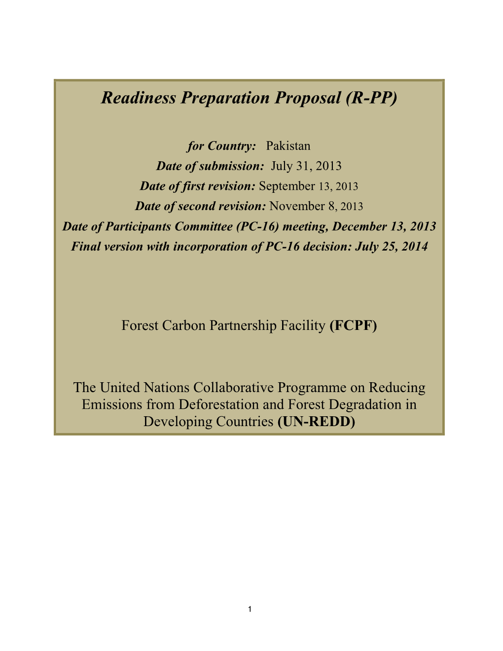 Readiness Preparation Proposal (R-PP)