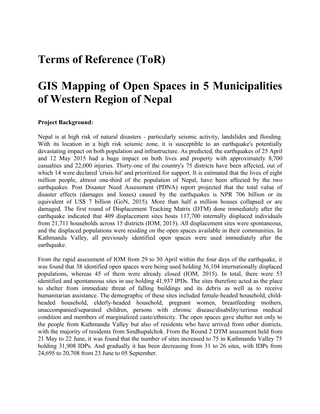 GIS Mapping of Open Spaces in 5 Municipalities of Western Region of Nepal