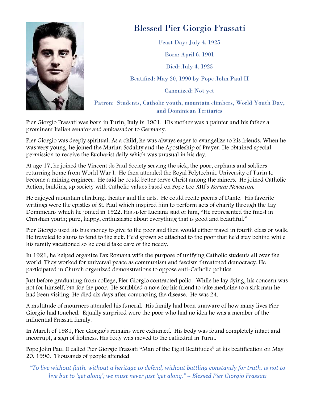 Blessed Pier Giorgio Frassati