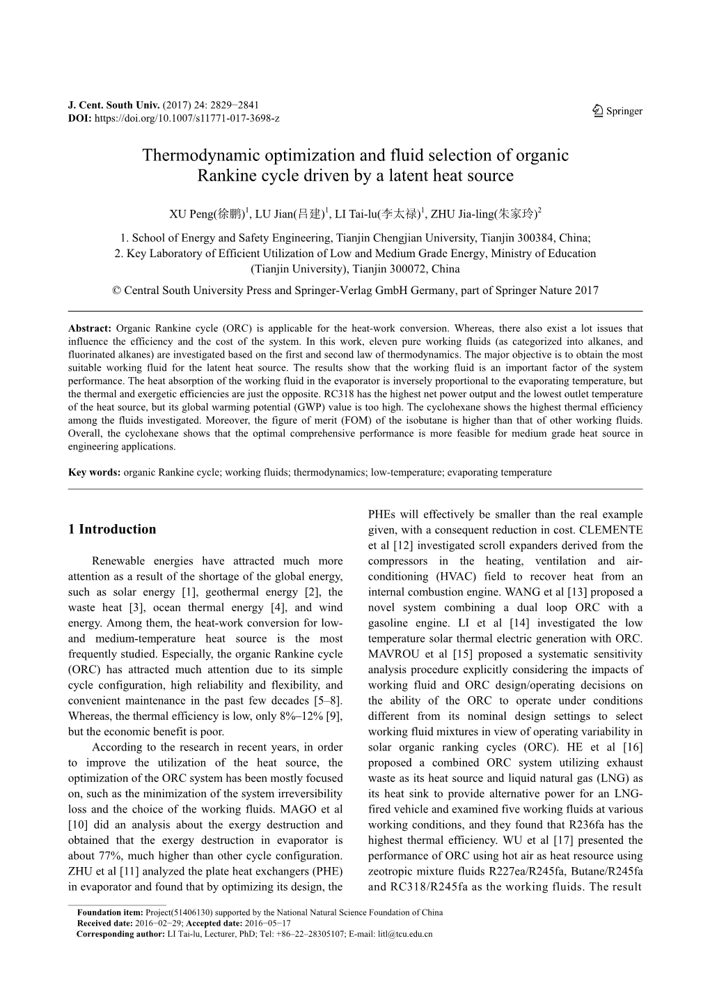 Thermodynamic Optimization and Fluid Selection of Organic Rankine Cycle Driven by a Latent Heat Source