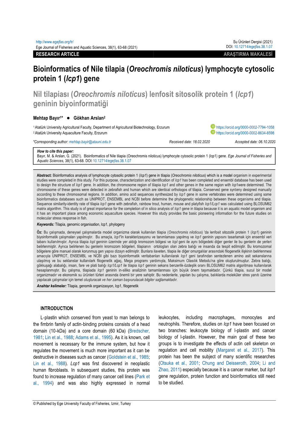 Bioinformatics of Nile Tilapia (Oreochromis Niloticus)