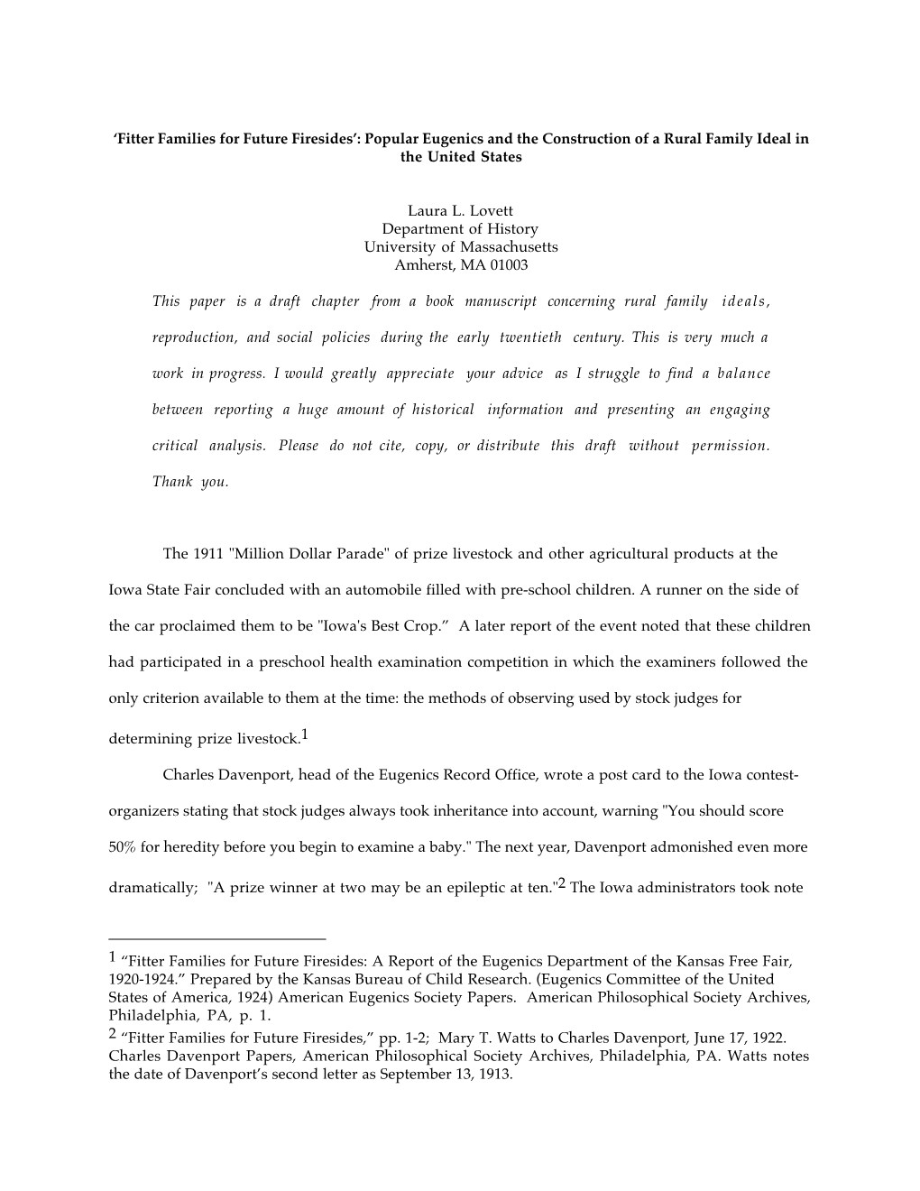 Fitter Families for Future Firesides’: Popular Eugenics and the Construction of a Rural Family Ideal in the United States