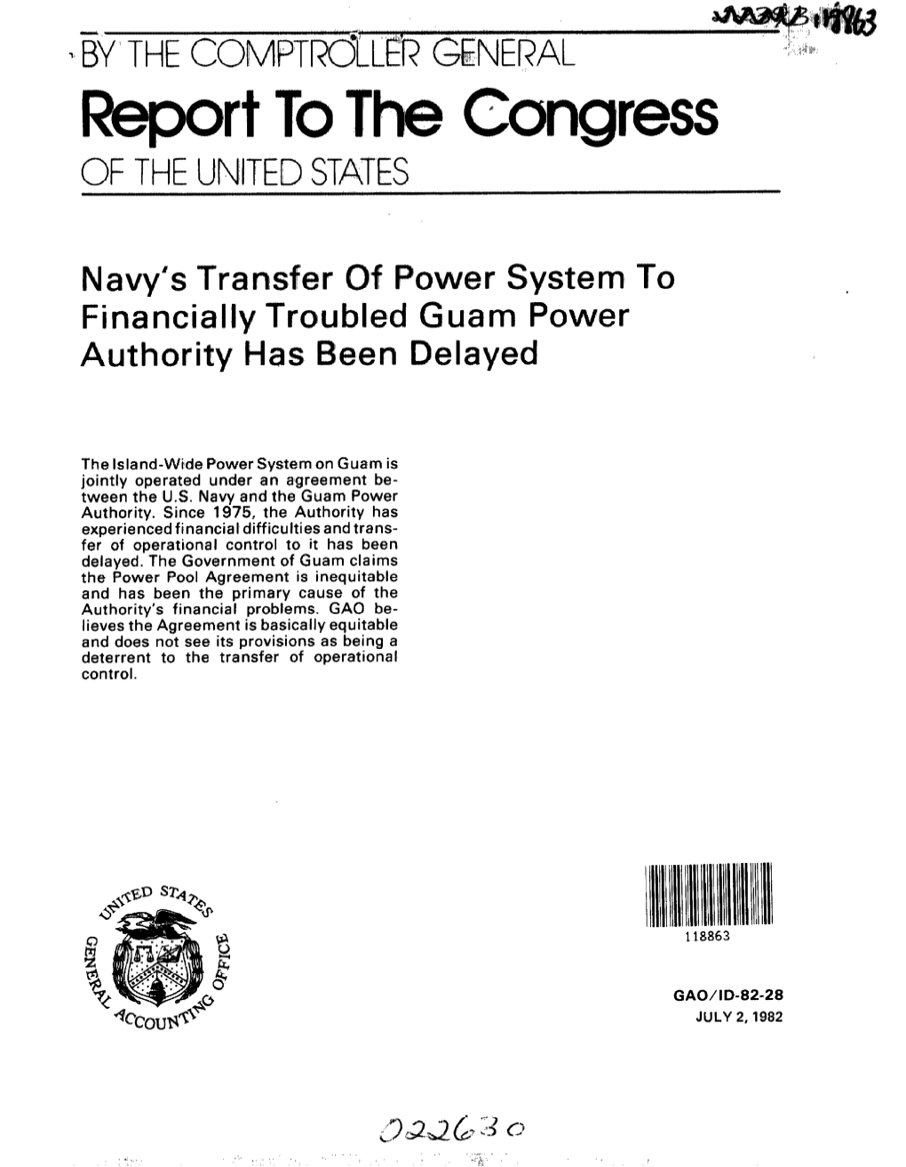 ID-82-28 Navy's Transfer of Power System to Financially Troubled Guam Power Authority Has Been Delayed