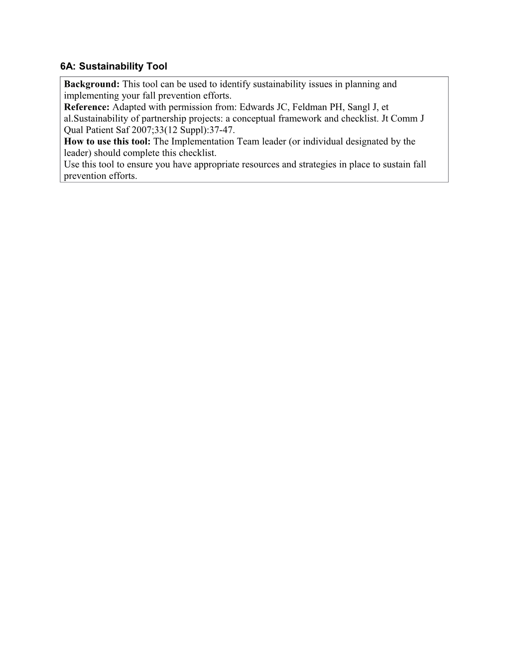 6A: Sustainability Tool