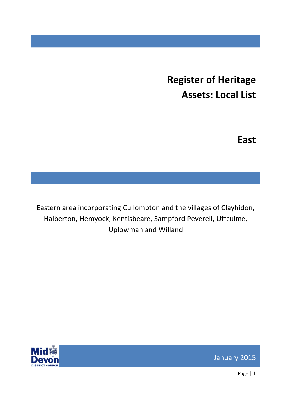 Register of Heritage Assets: Local List