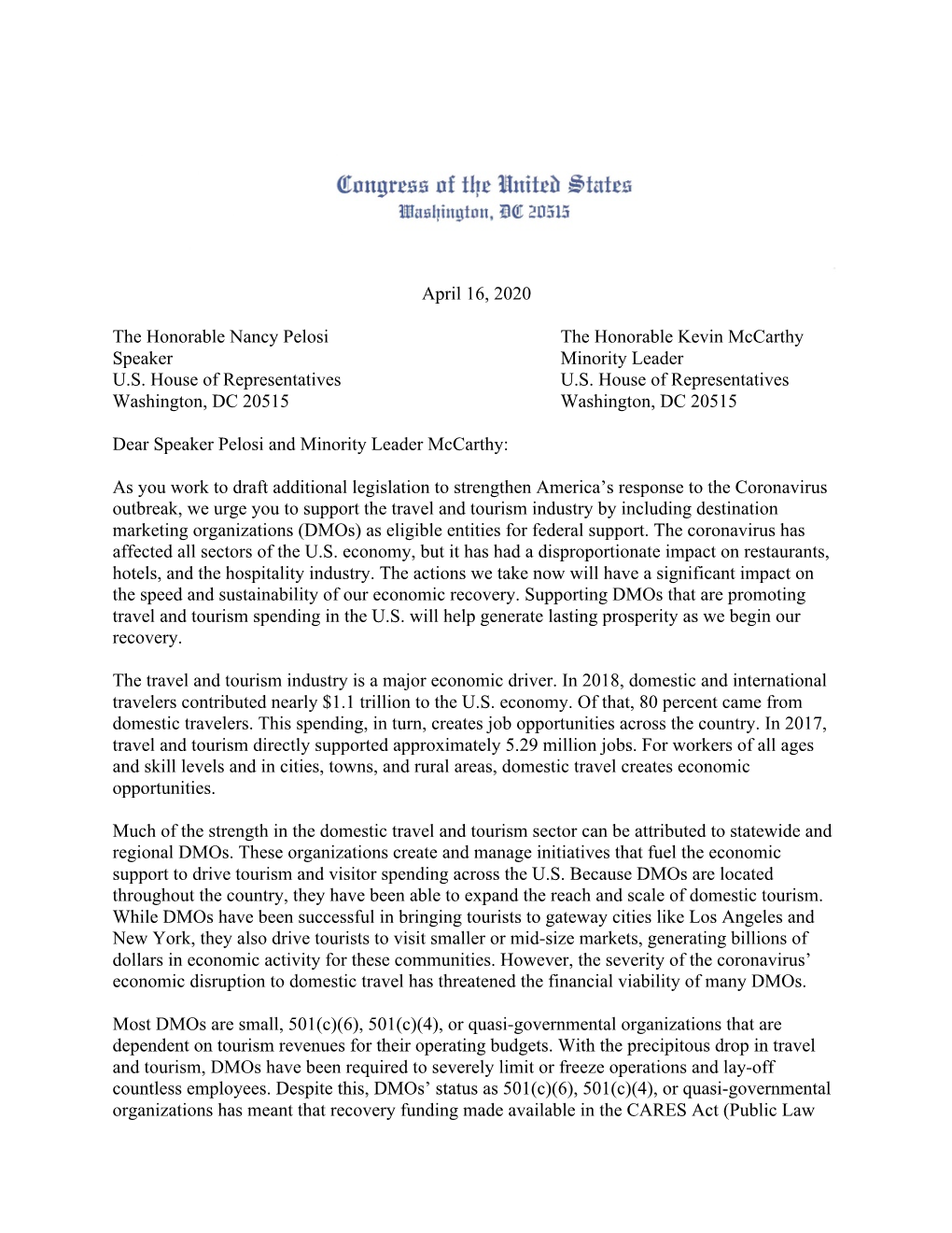 House Dear Colleague Letter in Support of Dmos